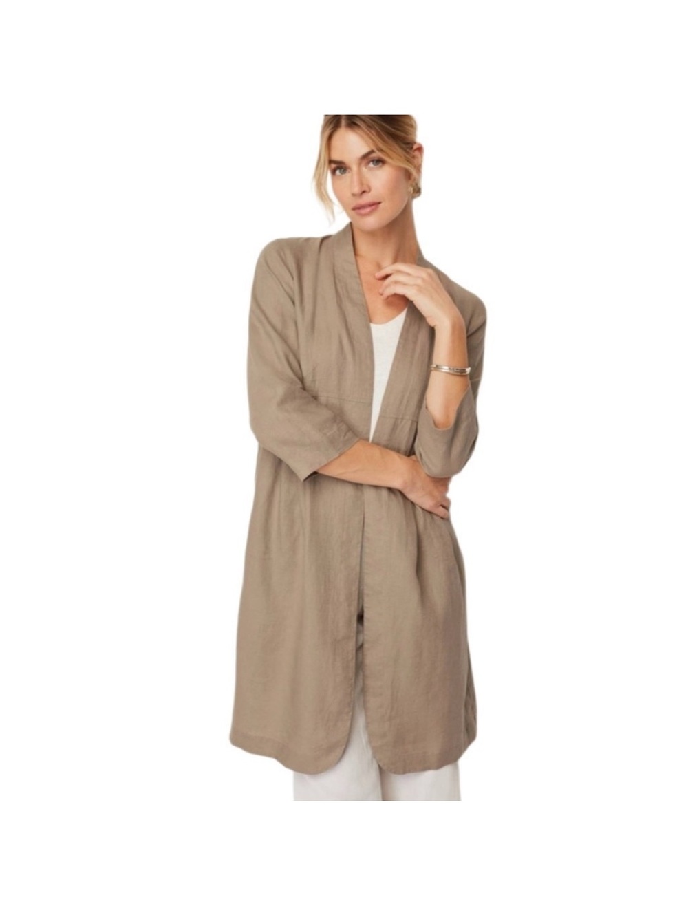 PURE JILL Elements Tan 100% Linen Duster Extra Large